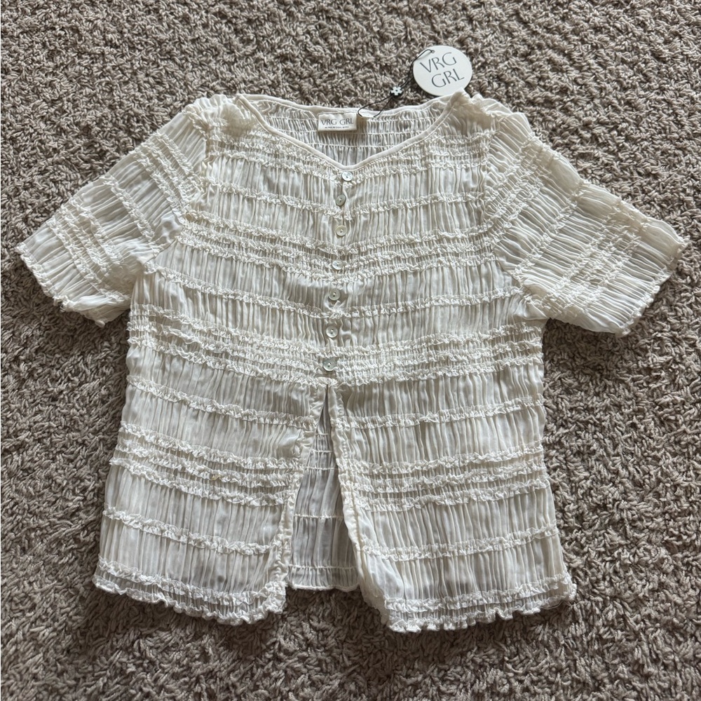 VIRG Girl White Textured Blouse